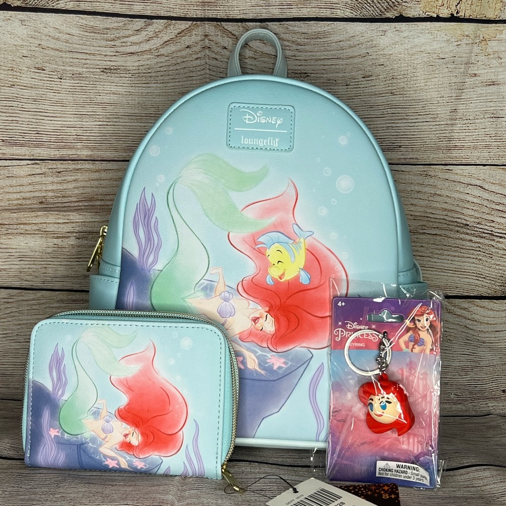 Loungefly Disney The Little Mermaid Giggles Mini Backpack, Wallet & Keychain